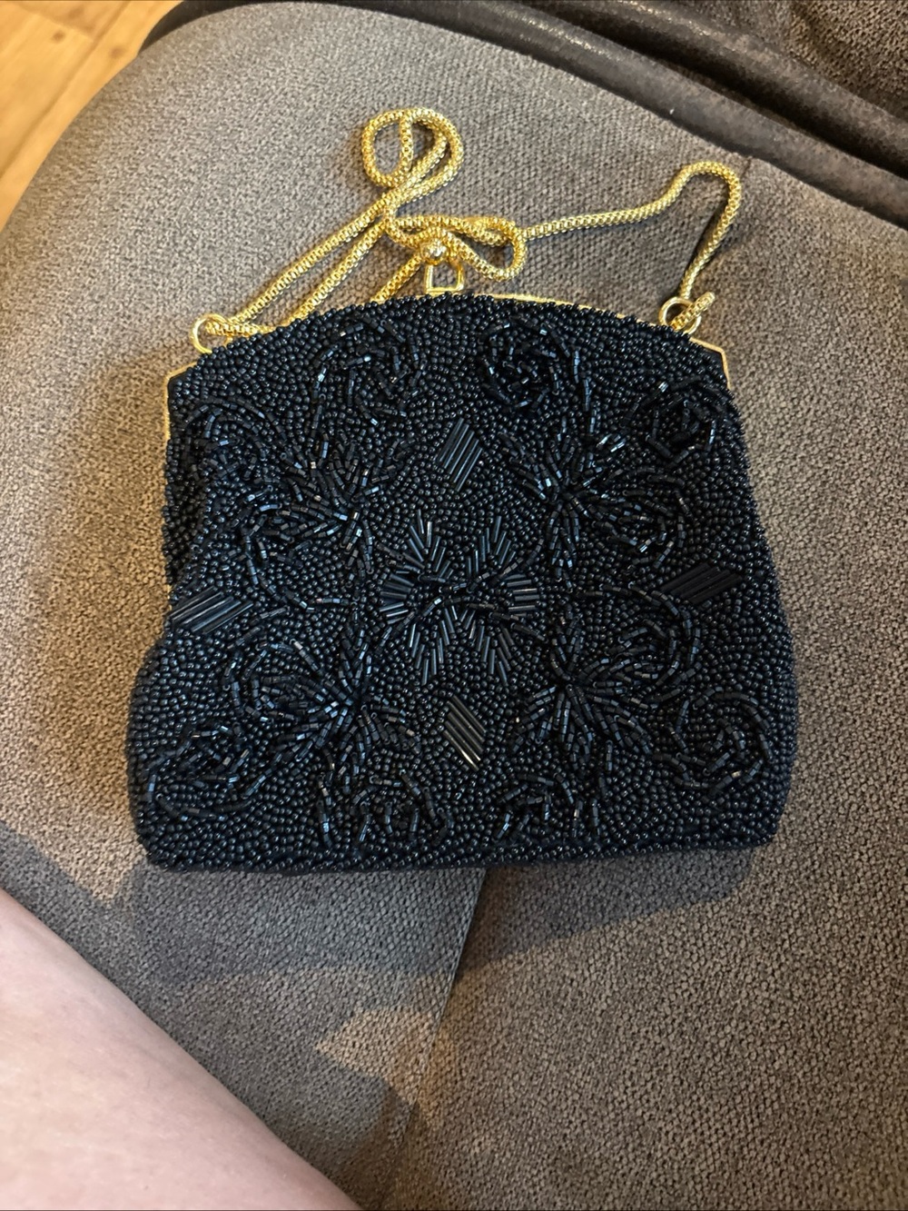 Vintage Hand Beaded Black Evening Bag Made in Hong Kong